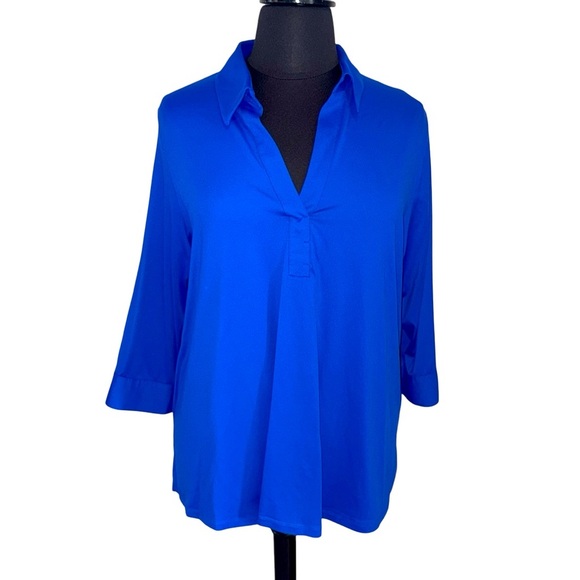 FOXCROFT Sophia Johnny Collar Jersey Shirt Plus 1X Royal Blue - Picture 3 of 14